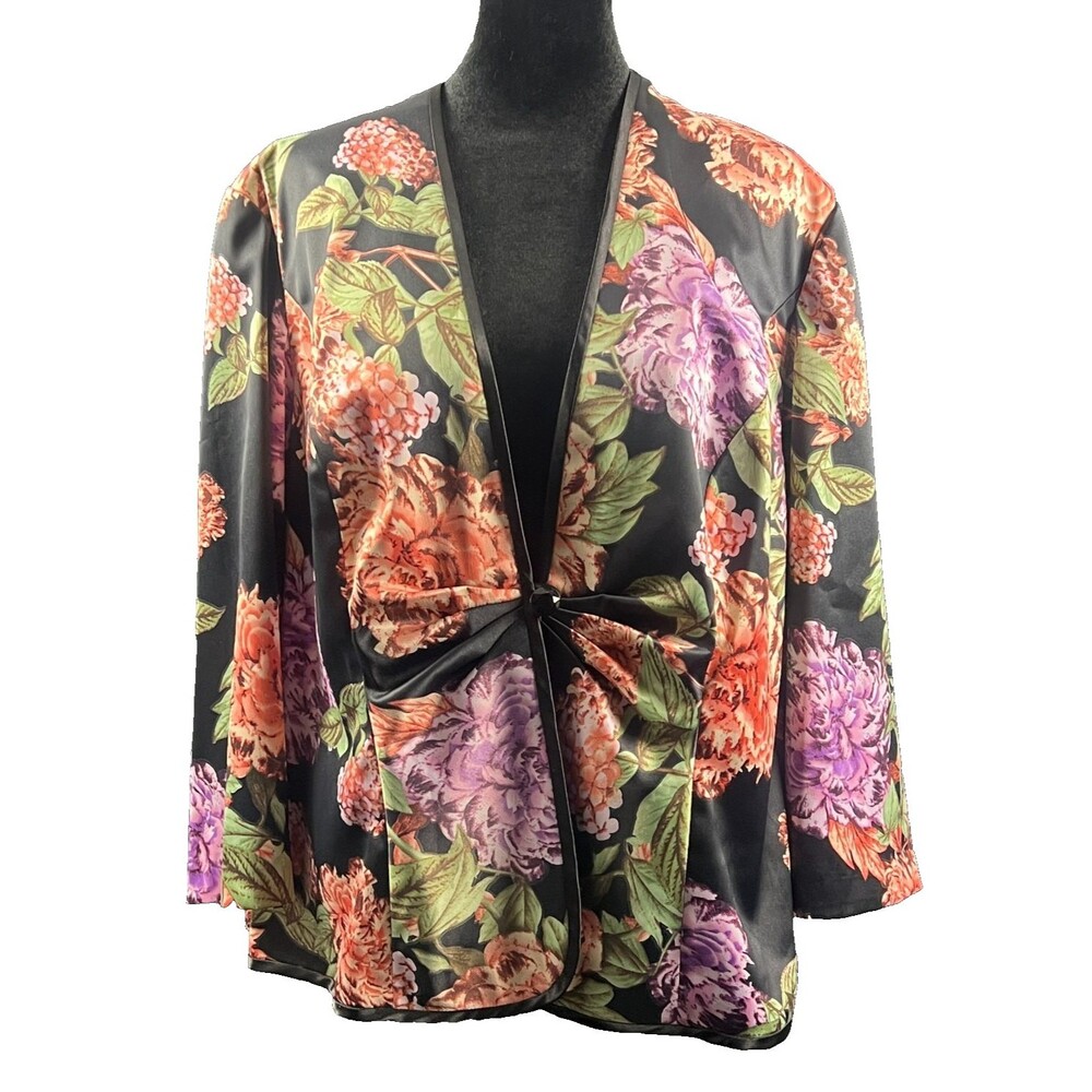 Alex‎ Evenings Floral Jacket 1X Satin Trim Evening